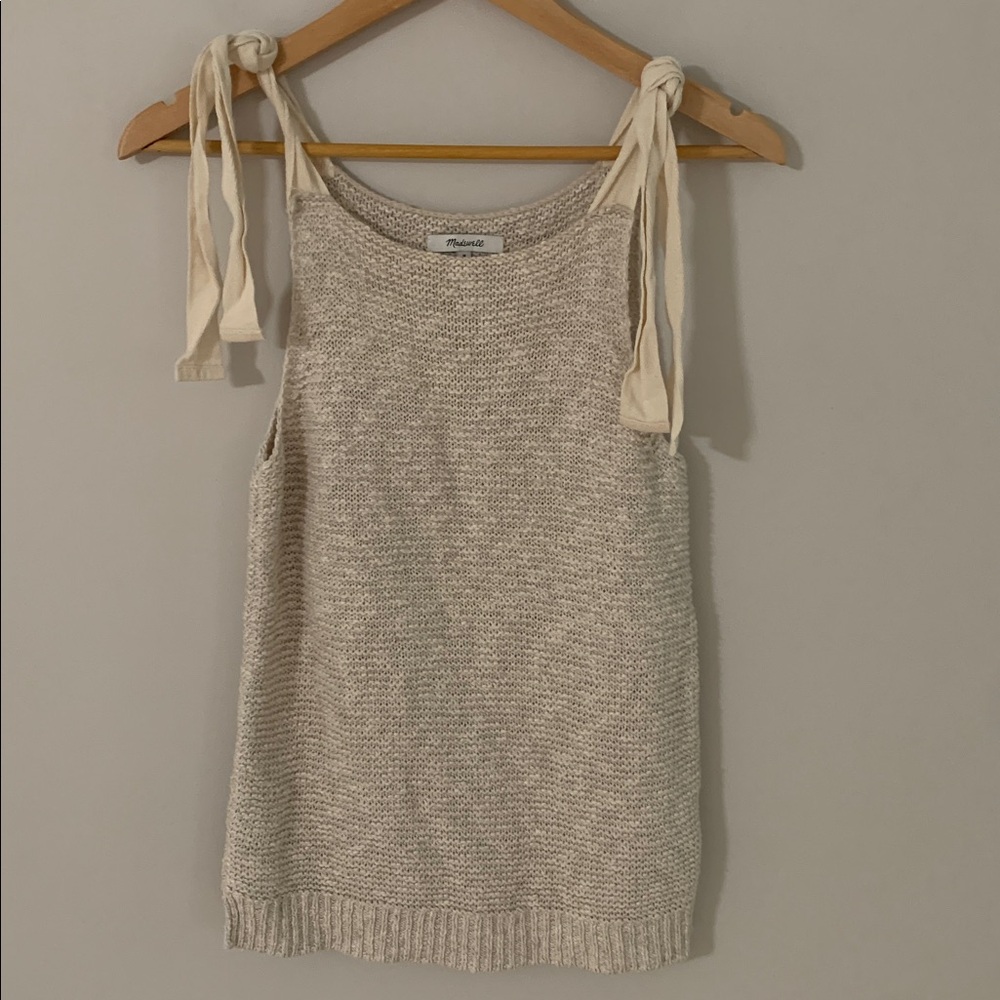 Madewell Highgate Tie-Strap Sweater Tank Size Medium Cream Cotton Linen Neutral